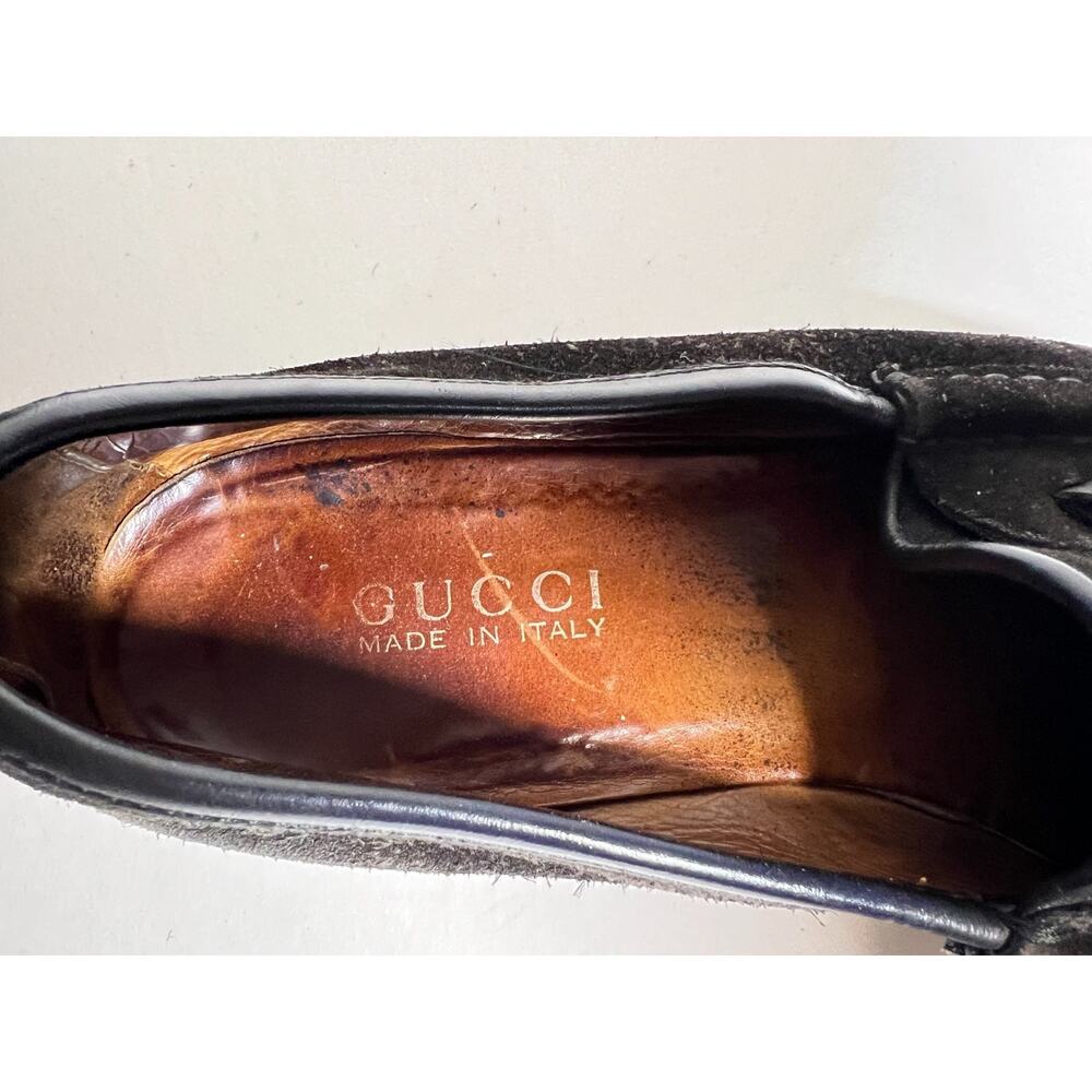 Gucci Women's Dark Brown Suede Lug Sole Horsebit Slip On Loafer Shoe Size 9 B - Picture 9 of 9